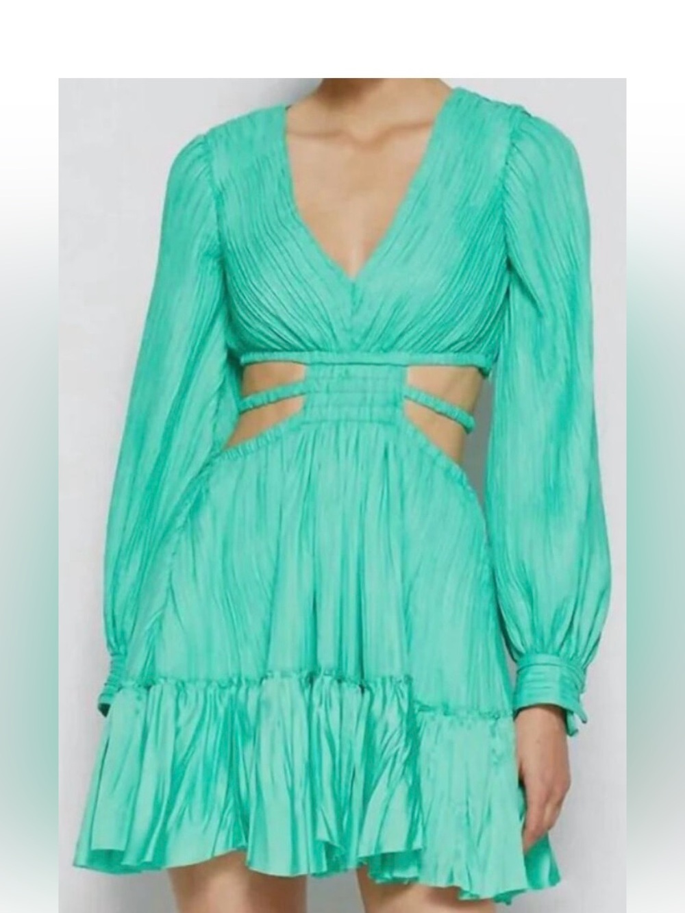 Jonathan Simkhai Mint Green Pleated Long-Sleeve Mini Dress